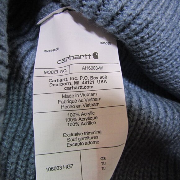 Carhartt Knit Pom Pom Cuffed Beanie Stocking Cap Thundercloud AH6003 - Picture 3 of 3